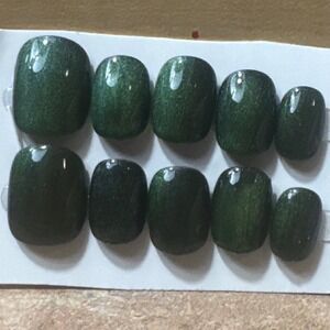 Midnight Moss" Press-On Nail Set‎ – Deep Green Gloss with Subtle Shimmer